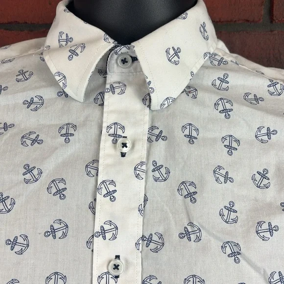 Nick Graham Men's Modern Fit 15.5 Anchor Print Flip Cuff Formal Shirt — Nautical - Picture 2 of 9